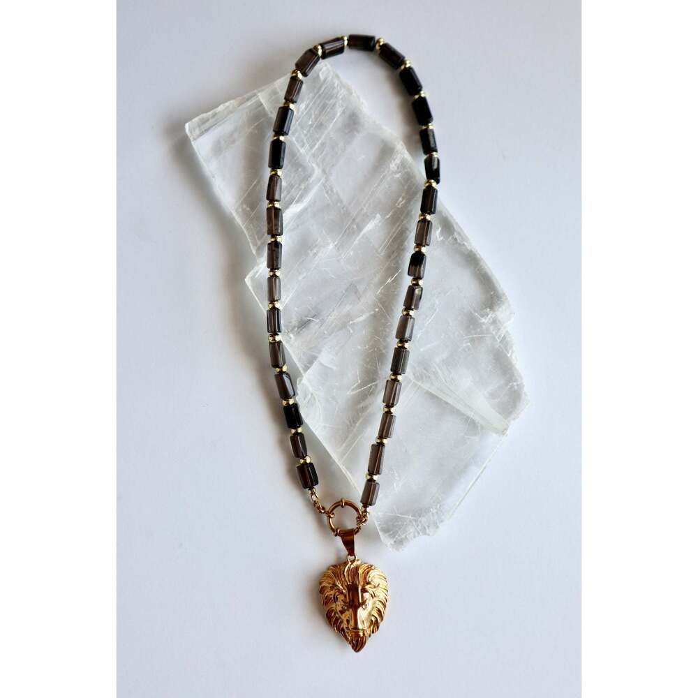 Leoven – Smoky Quartz & Lion Pendant Necklace - 24in